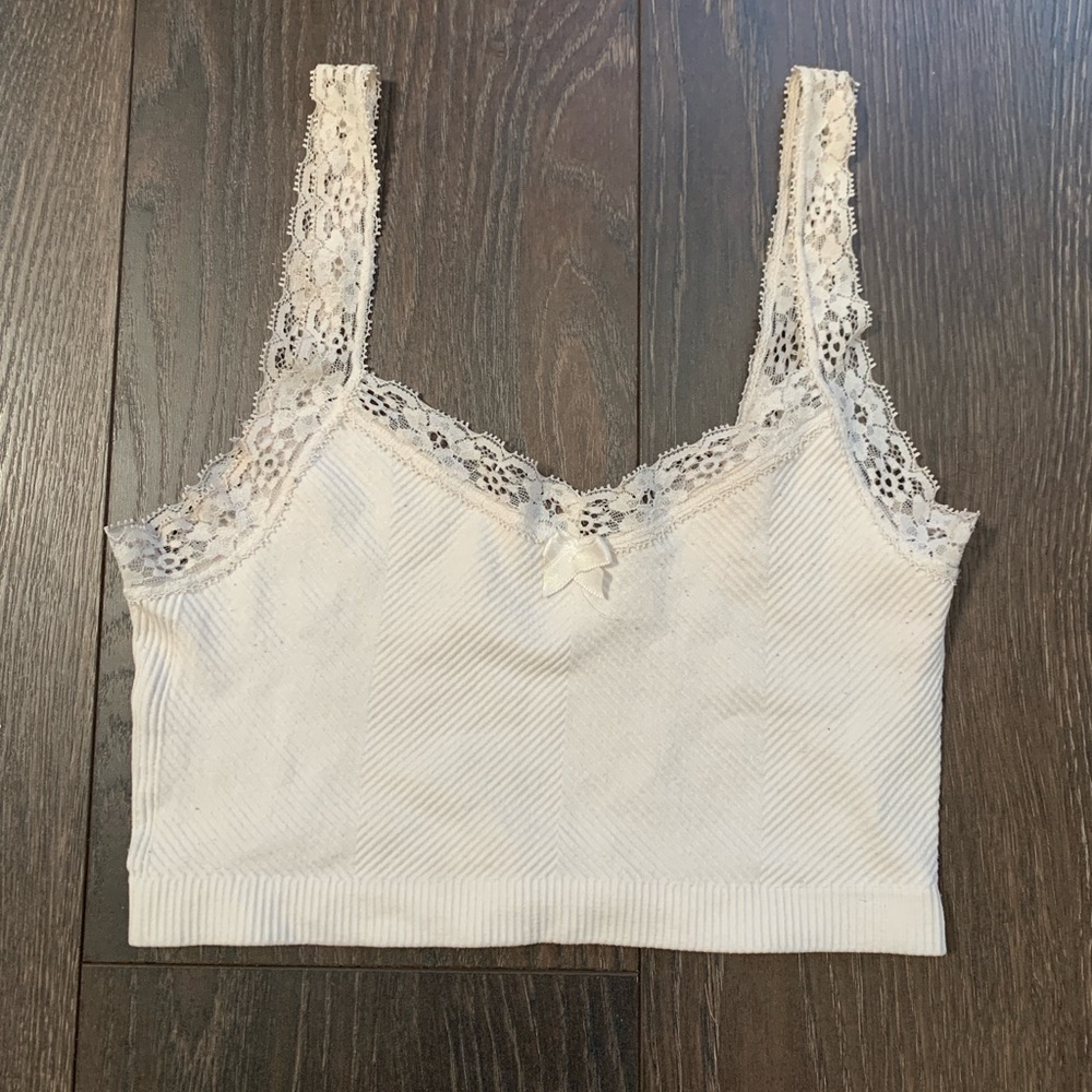 Urban Outfitters white lace bow tank XS